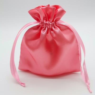 China Custom Logo Printed Satin Underwear Gift Lingerie Dust Pink Satin Gift Wrapping Pouch Drawstring Bag for sale