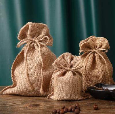 China Wholesale Promotional Custom Logo Printed Reusable Small Gift Bag Burlap Pouch Hemp Coffee Bag Jute Drawstring Bag for sale