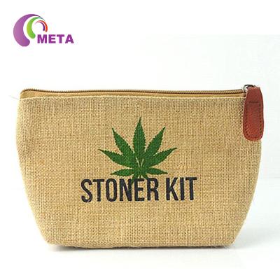 China Custom Jute Promotion Gift Makeup Cosmetic Pouches Bag With Zipper for sale