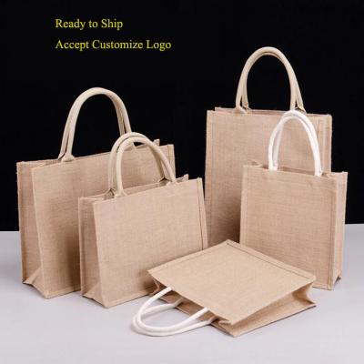 China Low MOQ Promotion Hemp Tote Bag Custom Large Hessian Handled Canvas Beach Bag for sale