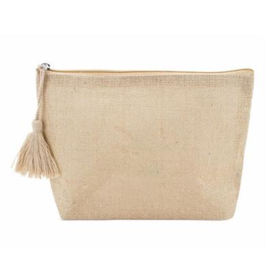 China Fashion Wholesale Standard Features Organic Cotton Pouch Lined With Recycled Jute Cosmetic Bag With Tassel for sale