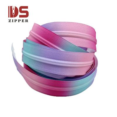 China Sustainable Thermal Transfer Gradient Color #3 #5 Customized 2020 Rainbow Hot Sales Eco-friendly Colorful Nylon Zipper for sale