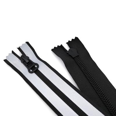 China Good Selling Universal Waterproof Zipper End-End Plastic Sheet With Reflective Tape Zipper Zipper With Logo for sale