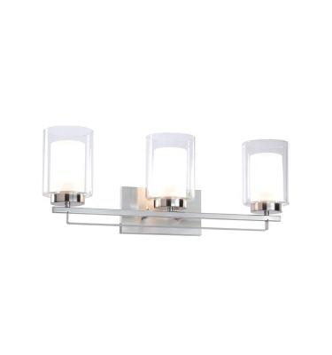 China Modern Wall Mount 3 Light Modern Bathroom Vanity Light Lighting With Double Brushed Glass Shade Nickel Indoor Wall Lamps 110 for sale