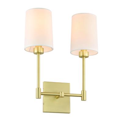 China Factory Modern Brass 2 Light Sconce Light Bedside Wall Mounted Wall Lamp With Fabric Shade for sale