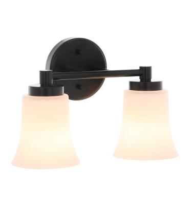 China Modern Matte Black Sconce Wall Lamp 2 Glass Wall Light Sconce for Bedroom and Bathroom for sale