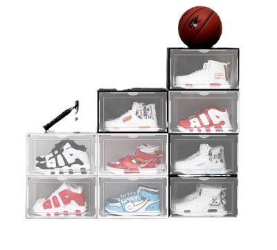 China Luxury Clear Magnetic Plastic Shoe Boxes Drop Front Shoe Storage Box Custom Giant Clear Shoe Box Stackable for sale