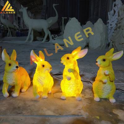 China Europe garden decoration fiberglass resin led art light luminous rabbit fiber sculpture decorative sculpture for sale for sale