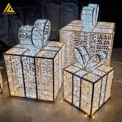 China Handmade Commercial Outdoor Garden Project Decoration Alaner Giant Gift Box Christmas Pattern Led Lights for sale