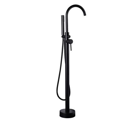 China With Free Standing Sliding Bar Floor Stand Matte Black Brass Water Copper Bathtub Bathroom Shower Faucet Set for sale