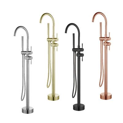 China With Floor Standing Sliding Bar Bathtub Faucet Bathroom Faucet+Handheld Shower Gold Bathtub Free Brushed Mixer Tap for sale