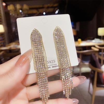 China Fashion S925 Silver Needle Full Diamond Tassel Earrings for Women Long Earrings Personality Earrings for sale