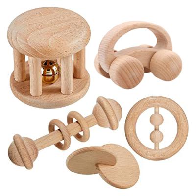 China Musical 4 in 1 Wooden Baby Teether Rattle Toys Wholesale Multi Design Baby Teething New Baby Toys for sale