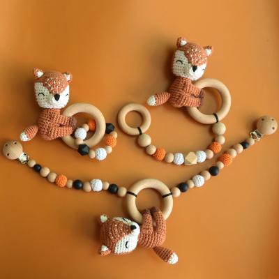 China Soft Toy Handmade Crochet Fox Rattle Teether GymToyBaby Fitness Molar Toys Baby Montessori Toys Baby Teether Ring Knit Crochet Toys for sale