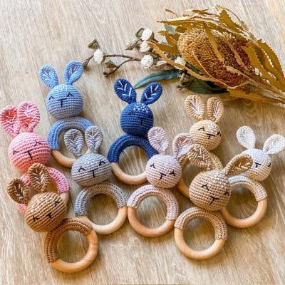 China Bebe Rattle Crochet Baby Teethers Musical Toy Crochet Animal Rattle Newborn Baby Shower Gift Crochet Teether Ring for sale