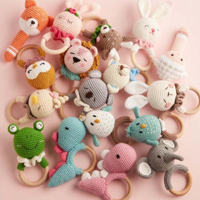 China Amigurumi Rattle Baby Teething Toy Baby Chew Ring Teether Musical Crochet Rattle Knitting Baby Shower Gift Teething Toys for sale