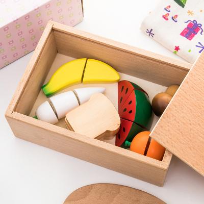 China Hot sale wooden baby kitchen wooden toy for pretend cut baby children fruit vegetable cut set wooden fruit wooden toy for sale