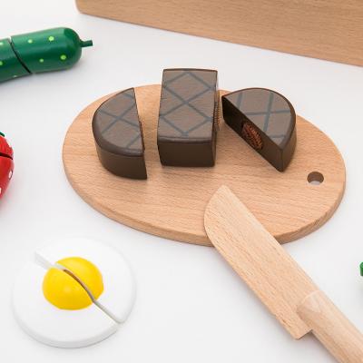 China Wooden Kitchen Toys Kids Wooden Cooking Game New Hotter Pretend Game Set Kitchen Wood Cut Wooden Toys Cutting Food for sale