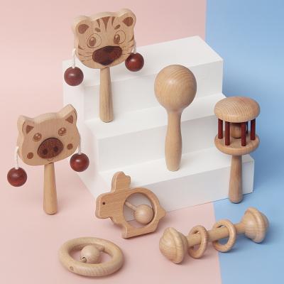 China 6pcs/set Toy Rattle Ball For Baby Wooden Teether Toy Wholesale Musical Log Gift Box For Newborn Rattle For Baby Rattle Sets Costume for sale