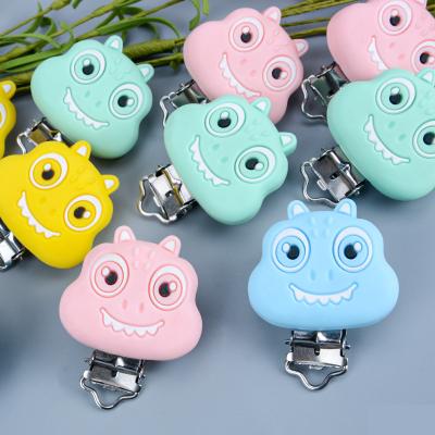 China Custom Dinosaur Teether Silicone Baby Teethers Staples Sample Stainless Silicone Animal Clips Clips 30-45mm for sale