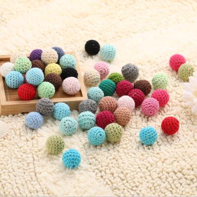 China Wood+yarn 16mm Beads For Jewelry Making Kids Crochet Bead Kit DIY Teething Handmade Toy Ball Beads Bracelet Teether Ring Knitting for sale