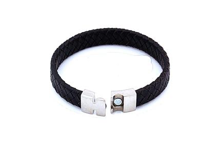 China Leather Stainless Steel Bangle Bracelet Matching Black Rubber With Metal Clasp For Men for sale