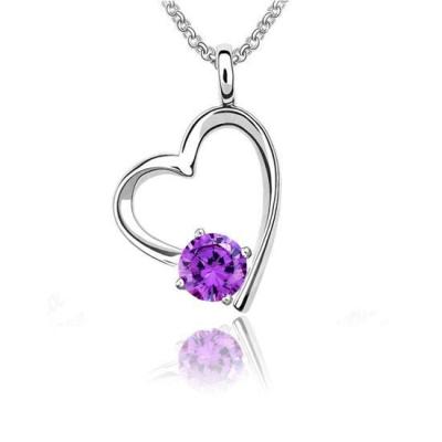 China Fashion Sterling Silver Charm Necklace With Crystal Heart Pendant For Women for sale