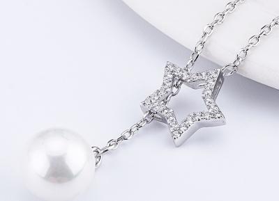 China Fashion Imitation Pearl Lariat Necklace With Sterling Silver Pave Diamond Star for sale