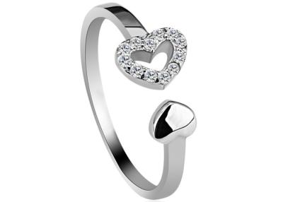 China Micro Pave Setting 925 Sterling Silver Rings Sparkle Heart Shaped For Personalized Promise for sale