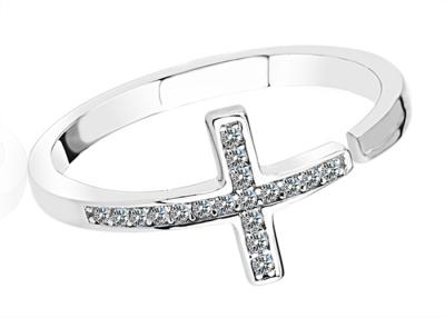 China CZ Pave Sacred Cross Finger Rings Sterling Silver Material For Anniversary for sale