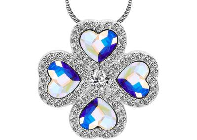 China Fashion Sterling Silver Charm Necklace Pave CZ With Four Austra Crystal Heart Necklace for sale