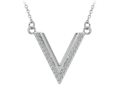 China AAA Zircon Beads 925 Sterling Silver Charm Necklace , V Letter Pendant Necklace For Women for sale