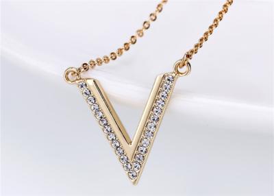 China Sterling Silver CZ Micro Pave V Shaped Pendant Necklace Long Time Plating Layer Not Fade for sale