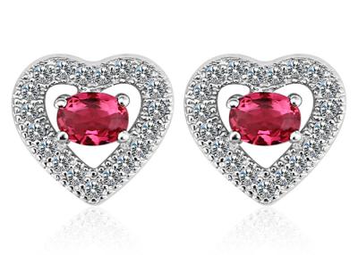 China Red Crystal Sterling Silver Earring , Heart Shaped Diamond Stud Earrings for sale