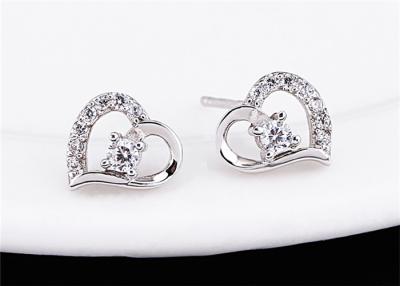 China Cubic Zirconia Diamond Heart Shape Stud Earrings Sterling Silver Gift For Women Luxury for sale