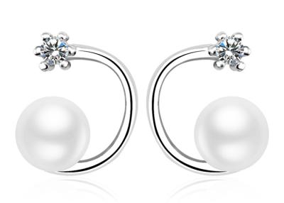 China Fashion Pearl Sterling Silver Earrings C Shape Ball Accessory For Party Gift for sale