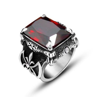 China Cool Women 316 Stainless Steel Rings With Stones , Red Stone Vintage Engagement Rings for sale