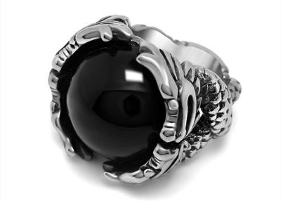 China Vintage 316l Stainless Steel Rings , Red / Black Agate Stone Ring With Corrosion Resistance for sale