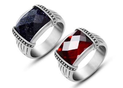 China Mens Stainless Steel Rings Agate Silver Vintage Style Rings With Black Stone for sale