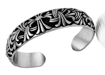 China Retro Jewelry Stainless Steel Bangle Bracelets Carved Cruciferous Jewelry Pattern Never Fade for sale