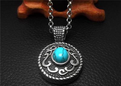 China Cool Stainless Steel Pendant Necklace Chain Men Blue Agate Necklace for sale