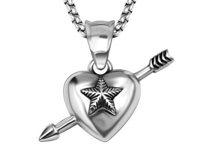 China Delicate Love Heart Necklace An Arrow Through A Heart Shape With Pentagram  Engraved for sale