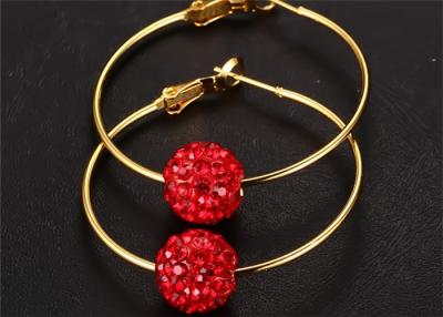 China Red Crystal Pave Beads Stainless Steel Earring Disco Ball Hoop Earrings for sale