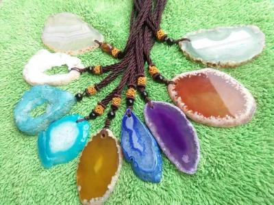 China Colorful Slice Druzy Pendant With Gold Plating Natural Agate Stone Slices for sale