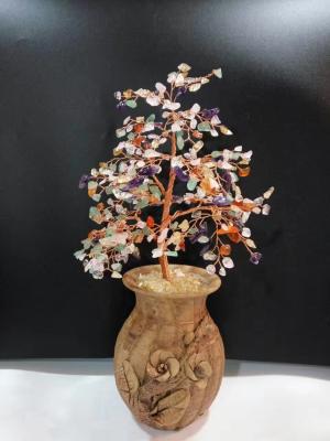 China Beaded Wire Indoor Bonsai Tree Sculpture Rose Quartz Gemstone Tree For Family for sale