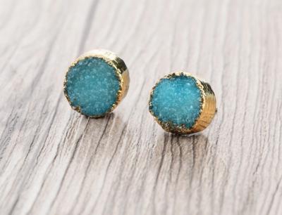 China Blue Faux Druzy Small Stud Earrings For Druzy Stone Jewelry , Christmas Gift for sale