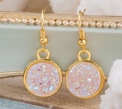 China Faux Pink Rose Gold Druzy Earrings Genuine Rose Quartz Dangle , High Light for sale