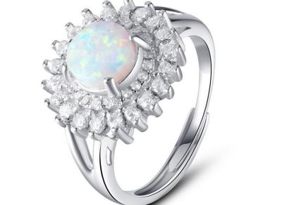 China White Micro Pave Setting 925 Sterling Silver Opal Ring Luxurious Engagement Rings for sale