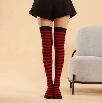 China Anti-foul European and American style multi-striped over-the-knee long tube soccer game cheerleading socks for sale