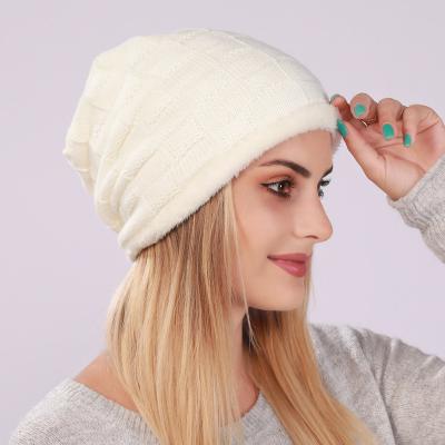 China New COMMON pleated fleece sweater hat autumn and winter knitted warm plaid hearing protection wool hat for sale